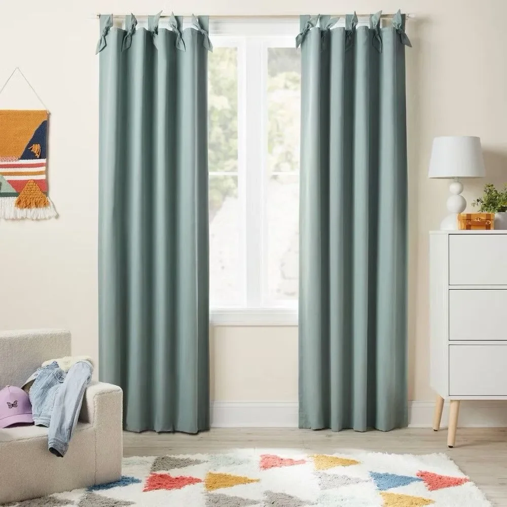 Pillowfort Blackout Curtain Panel Green Tie Top 42x84 Embellished New